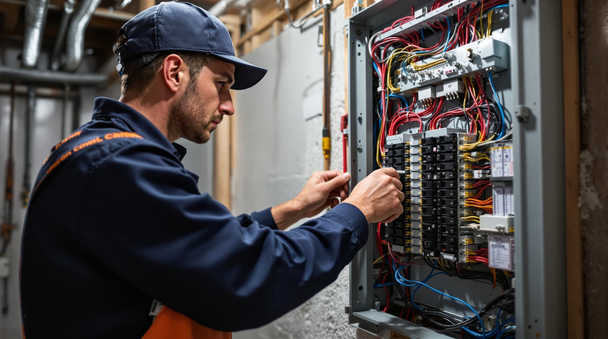 Licensed electrician installing a 200A panel
